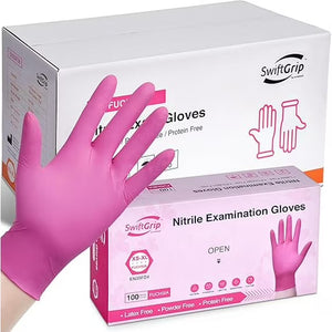 Nitrile Gloves Latex-Free 20x50 Case Pack 4Mil Disposable Gloves Fuchsia, SwiftGrip (EN35F)