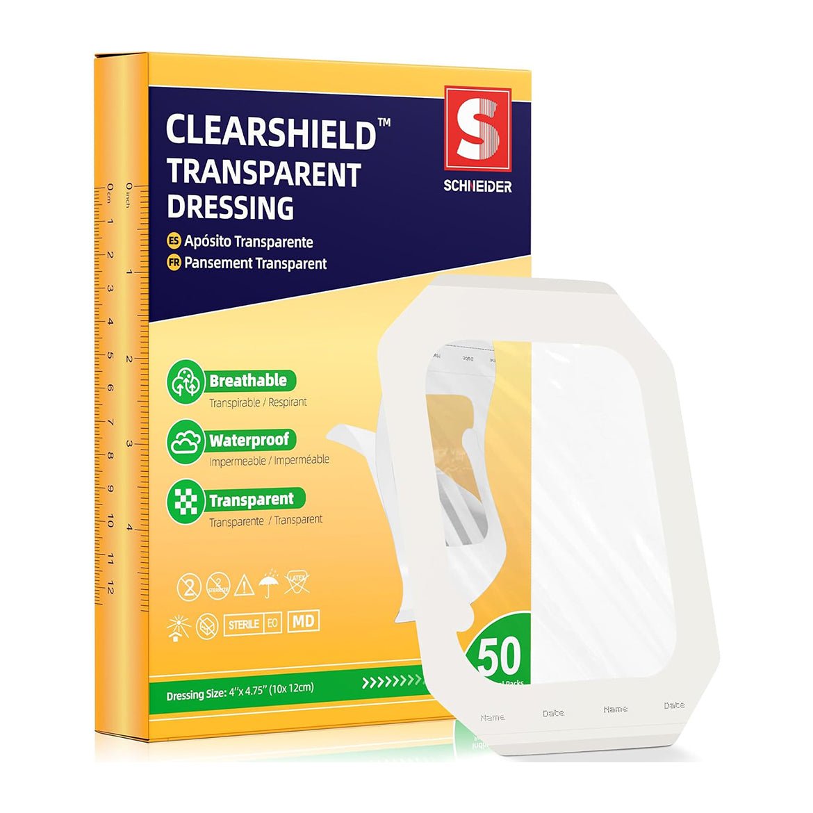 ClearShield Transparent Waterproof Film Dressing 4x4.75 - Pack of 50 - SchneiderDirect.com