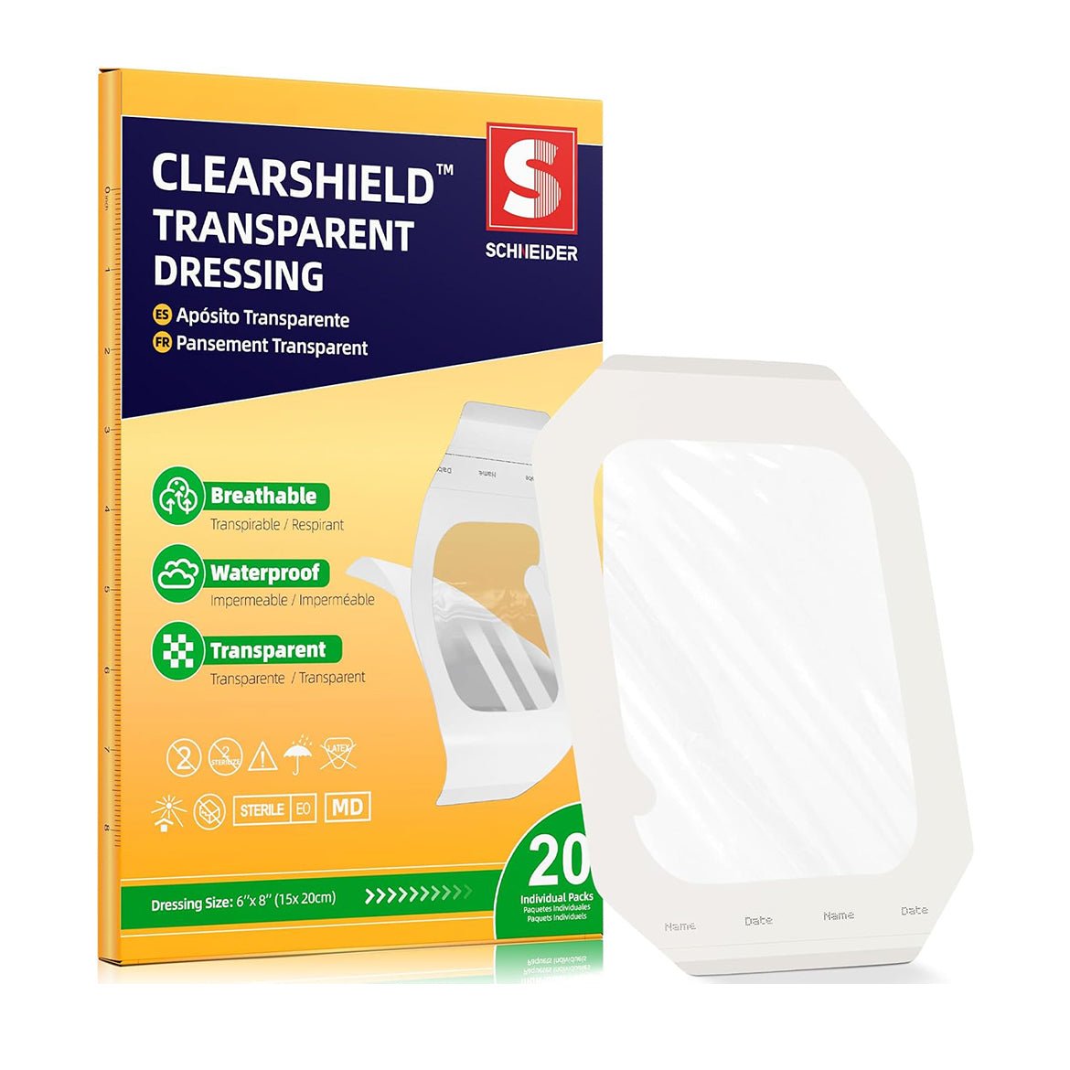 Transparent Film Dressing – Waterproof Breathable Adhesive Bandage, 6" x 8", ClearShield - SchneiderDirect.com