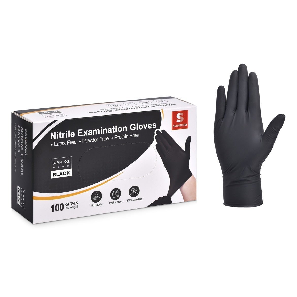 Schneider Disposable Nitrile Exam Gloves 10x100 Case Pack - NBFK71 Black - 4Mil - SchneiderDirect.com