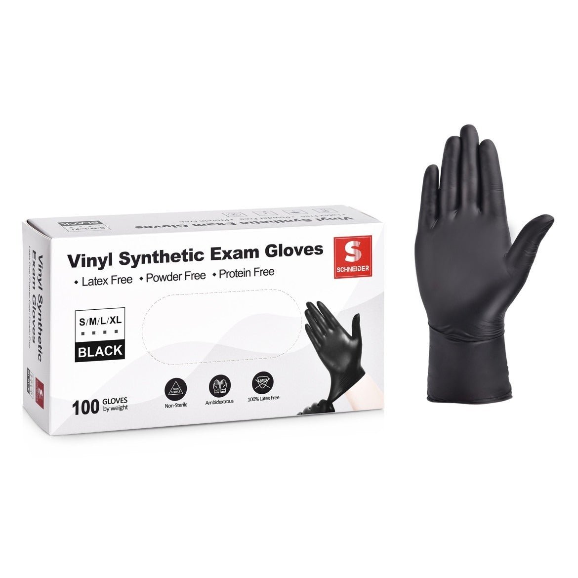 Vinyl Gloves Latex-Free 10x100 Case Pack 4Mil Disposable Gloves Black, Schneider (VSFK31)