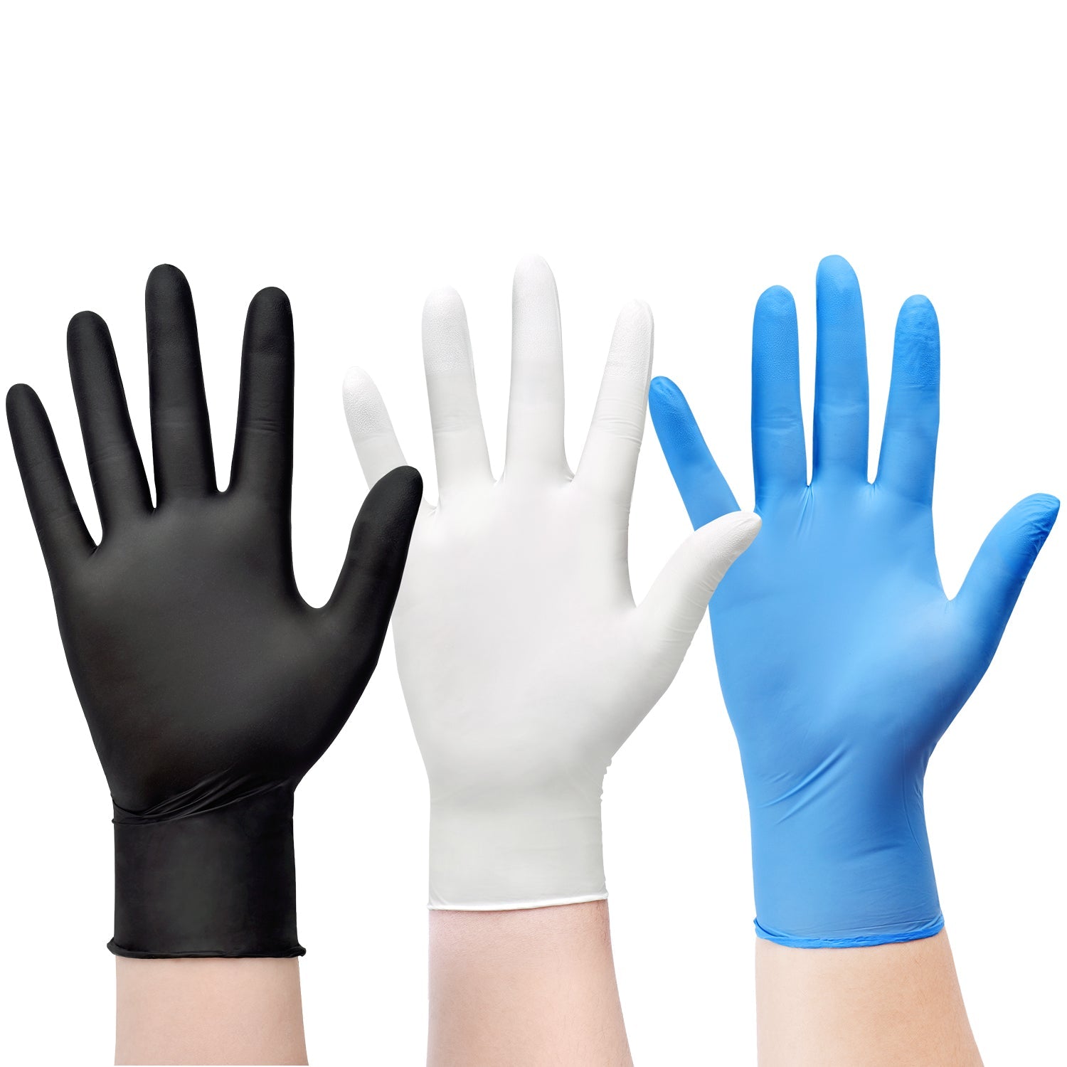 SwiftGrip Essential Neutrals Set Nitrile Disposable Gloves, 4 Mil, Latex-Free – Black, White & Blue (EN35S1)