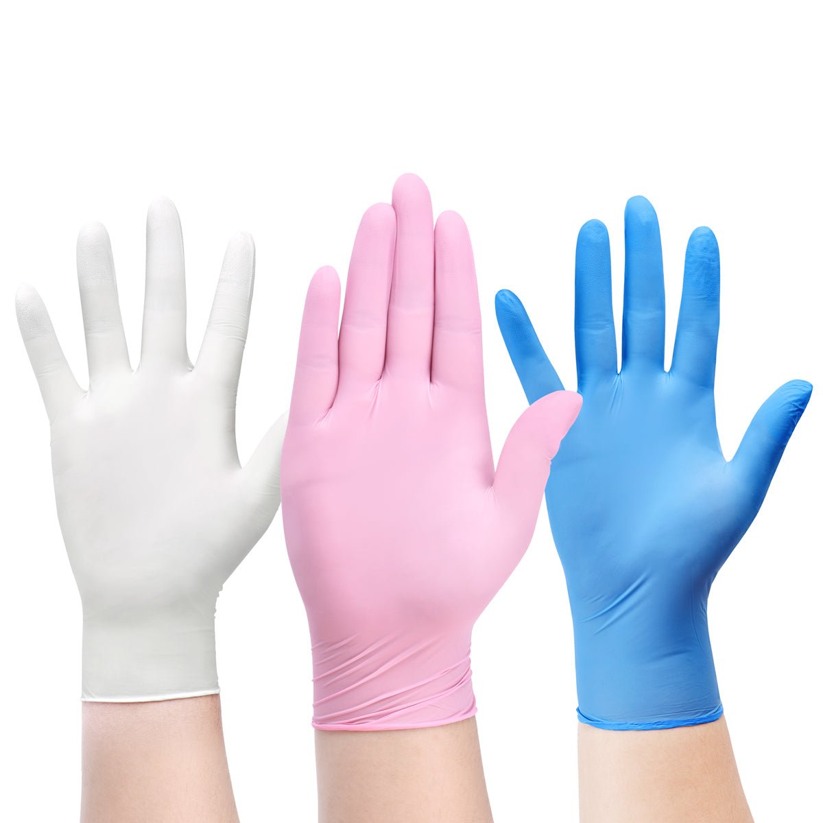 SwiftGrip Professional Clinic Set Nitrile Disposable Gloves, 4 Mil, Latex-Free – Pink, White & Blue (EN35S2)