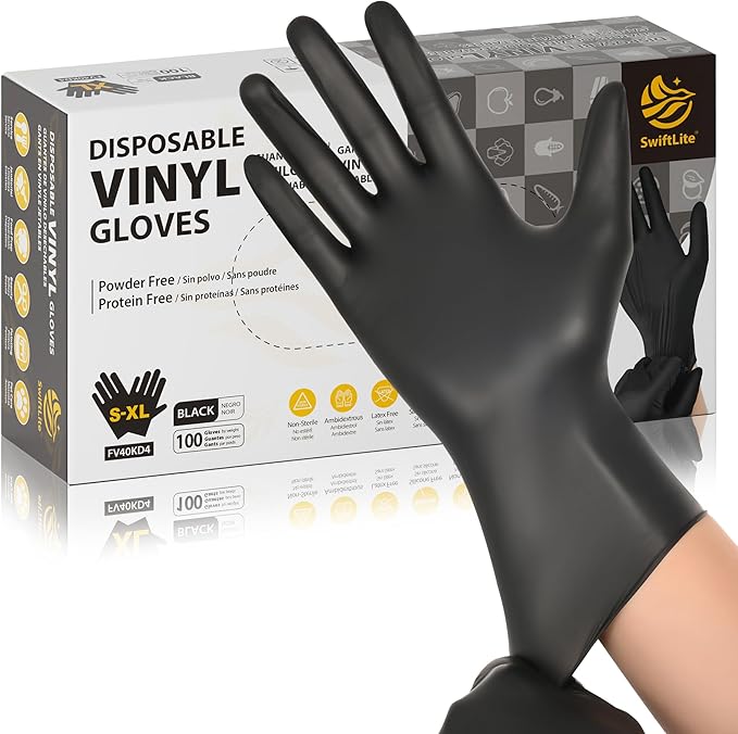 Swiftlite Disposable Vinyl Gloves - Black (FV40KD) 4Mil