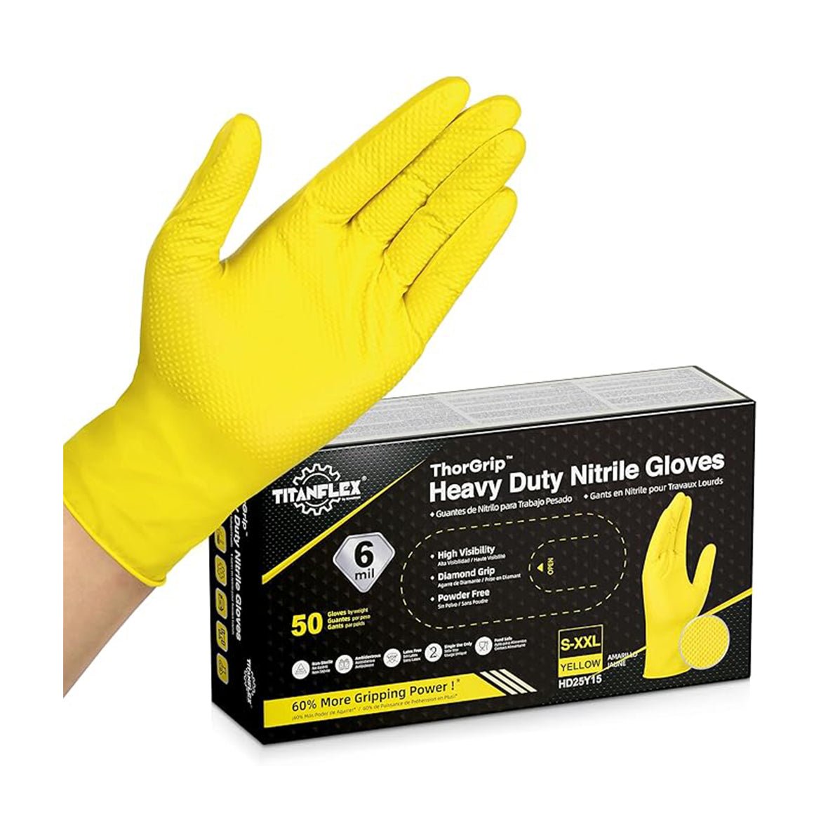 Nitrile Gloves Powder-Free 20x50 Case Pack 6Mil Disposable Gloves Yellow, TitanFlex (HD25Y)