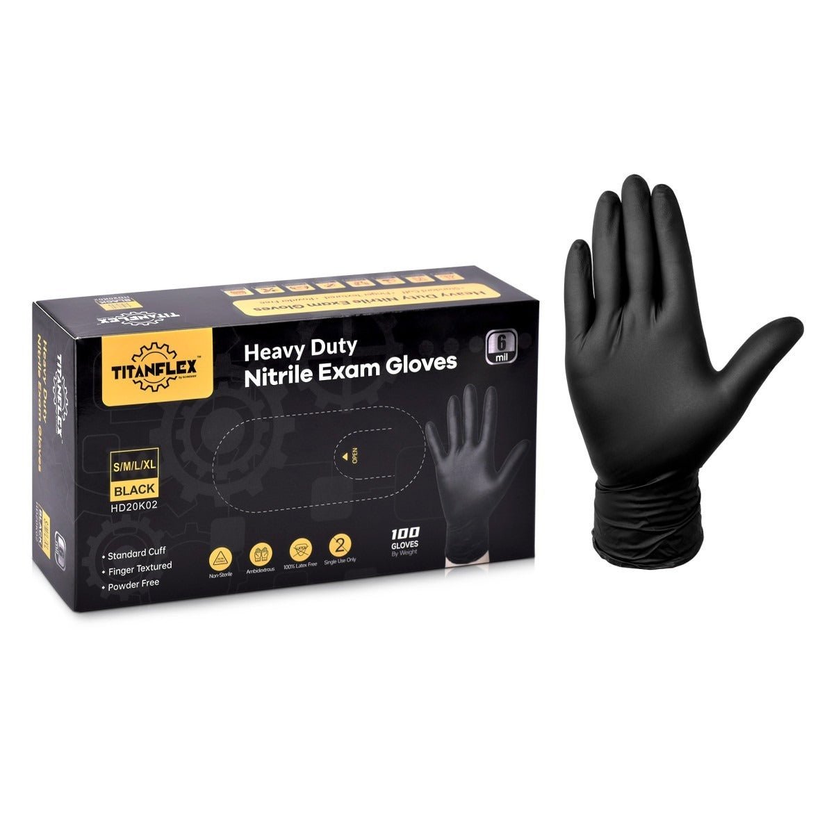 TitanFlex Disposable Heavy-Duty Exam Gloves 10x100 Case Pack - Black HD20K - 6Mil - SchneiderDirect.com