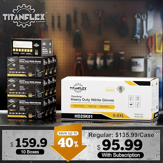TitanFlex Nitrile Gloves Latex-Free 6Mil Disposable Gloves Black - (HD25K)