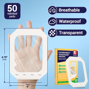 ClearShield Transparent Waterproof Film Dressing 4x4.75 - Pack of 50 - SchneiderDirect.com