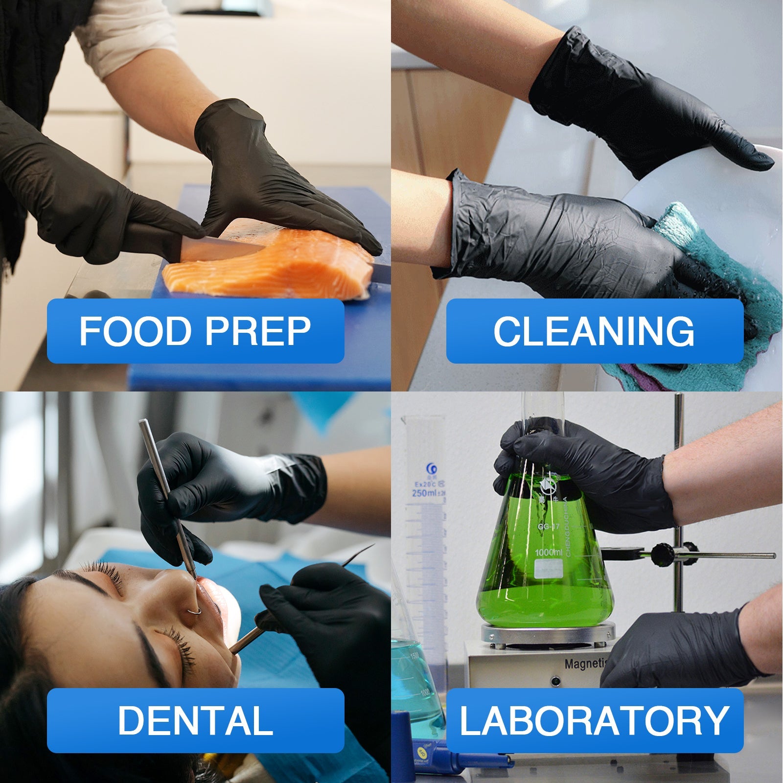 Vinyl Gloves Latex-Free 10x100 Case Pack 4Mil Disposable Gloves Black, Schneider (VSFK31)