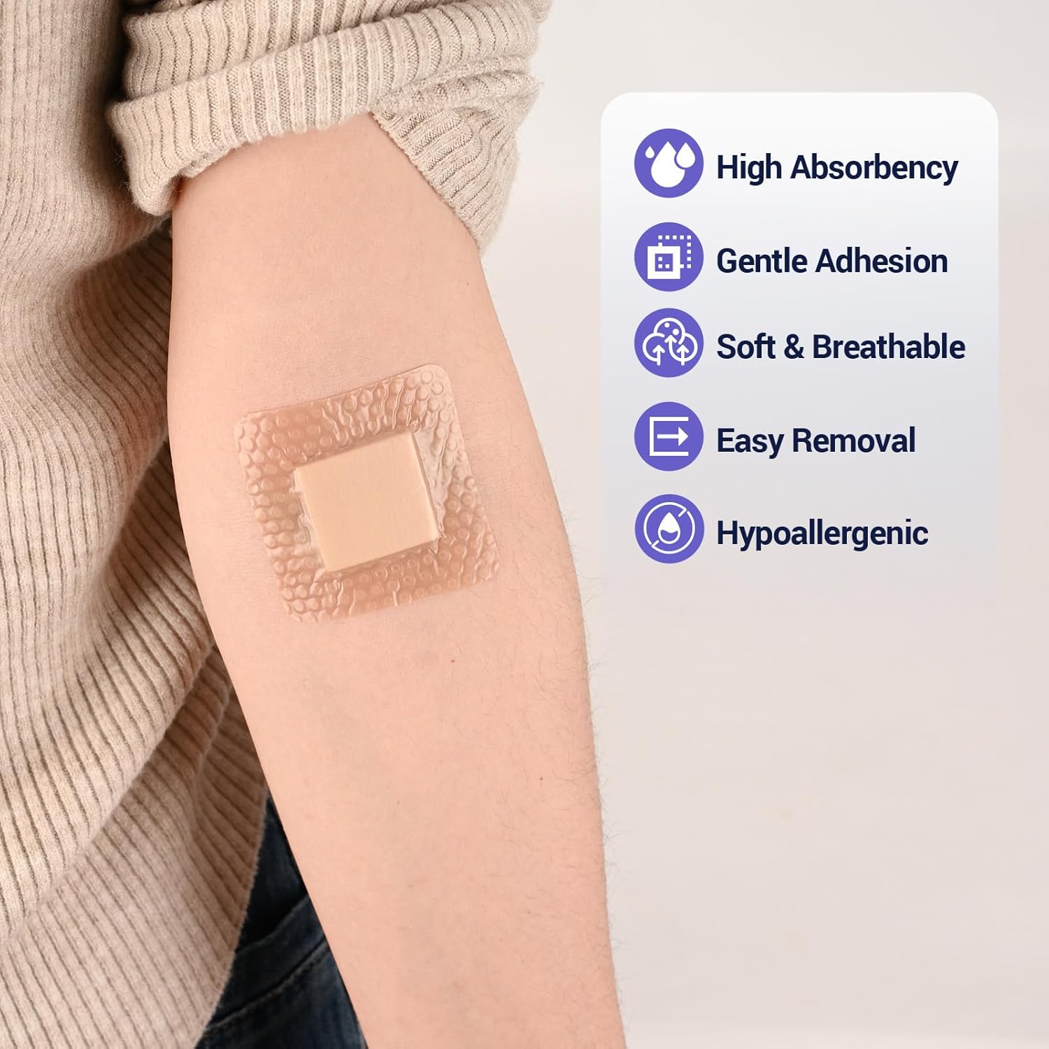 Silicone Foam Dressing – High Absorbency Wound Bandage with Border, 2" x 2", Schneider VitaFoam - SchneiderDirect.com