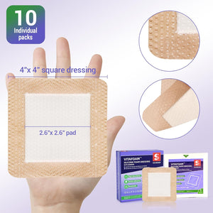 Silicone Foam Dressing – High Absorbency Wound Bandage with Border, 4"x4", Schneider VitaFoam - SchneiderDirect.com