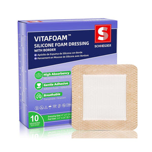 Silicone Foam Dressing – High Absorbency Wound Bandage with Border, 4"x4", Schneider VitaFoam - SchneiderDirect.com