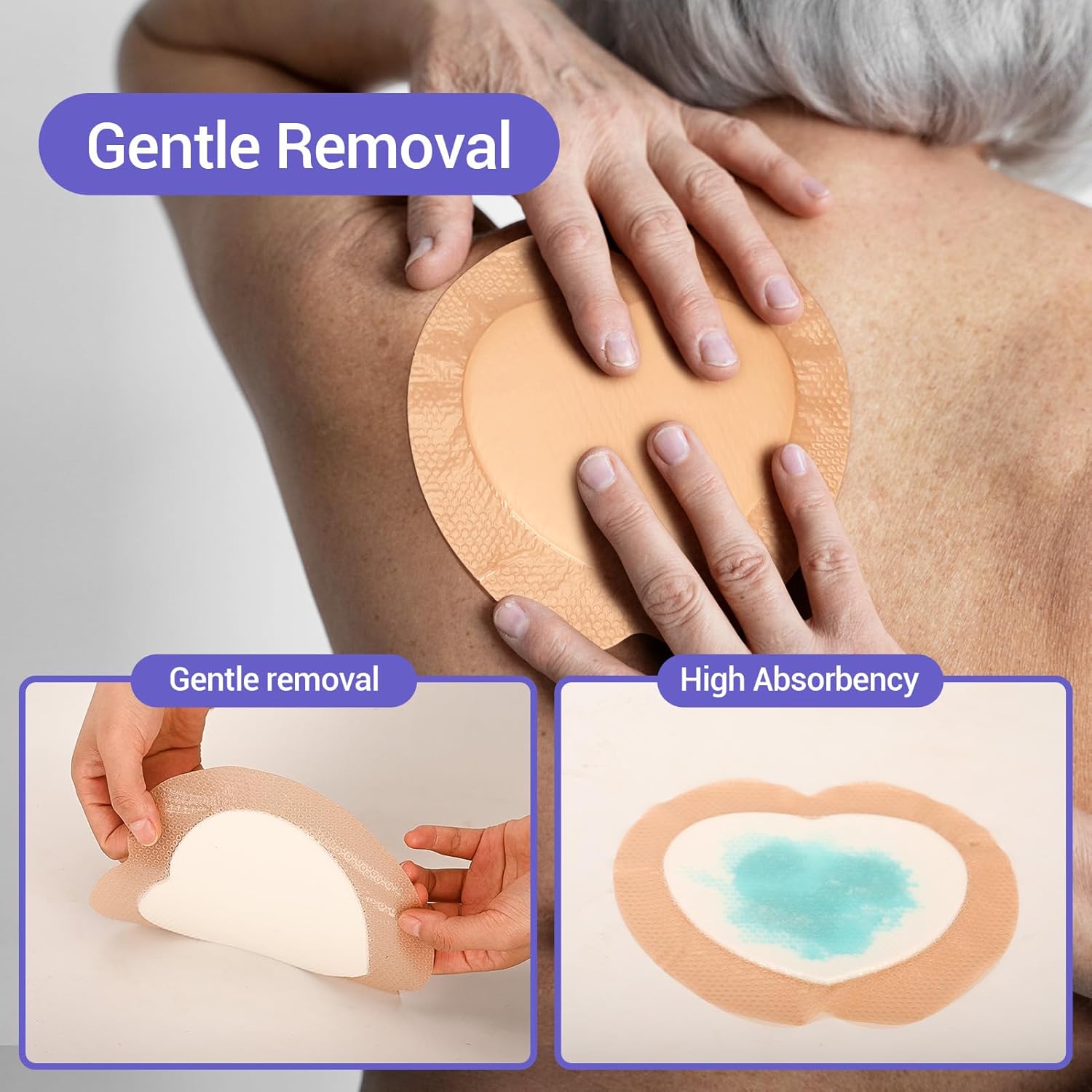 Silicone Foam Sacrum Dressing – High Absorbency Patch with Border, 7" x 7", Schneider VitaFoam - SchneiderDirect.com