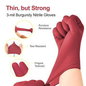 SwiftGrip Disposable Light-Duty Nitrile Exam Gloves 20x50 Case Pack - Burgundy EN35U - 3Mil - SchneiderDirect.com