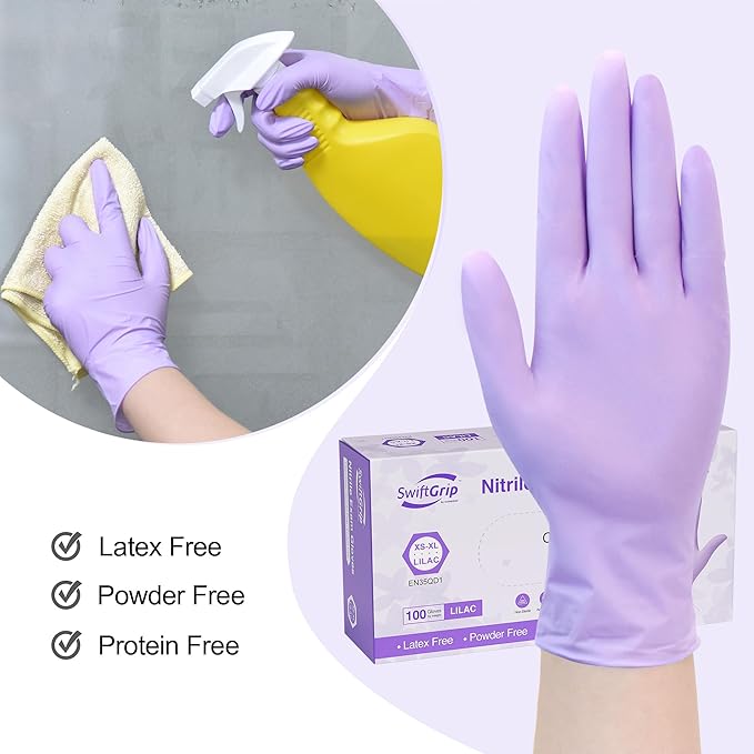 SwiftGrip Disposable Light-Duty Nitrile Exam Gloves 20x50 Case Pack - EN35Q Lilac - 3Mil - SchneiderDirect.com