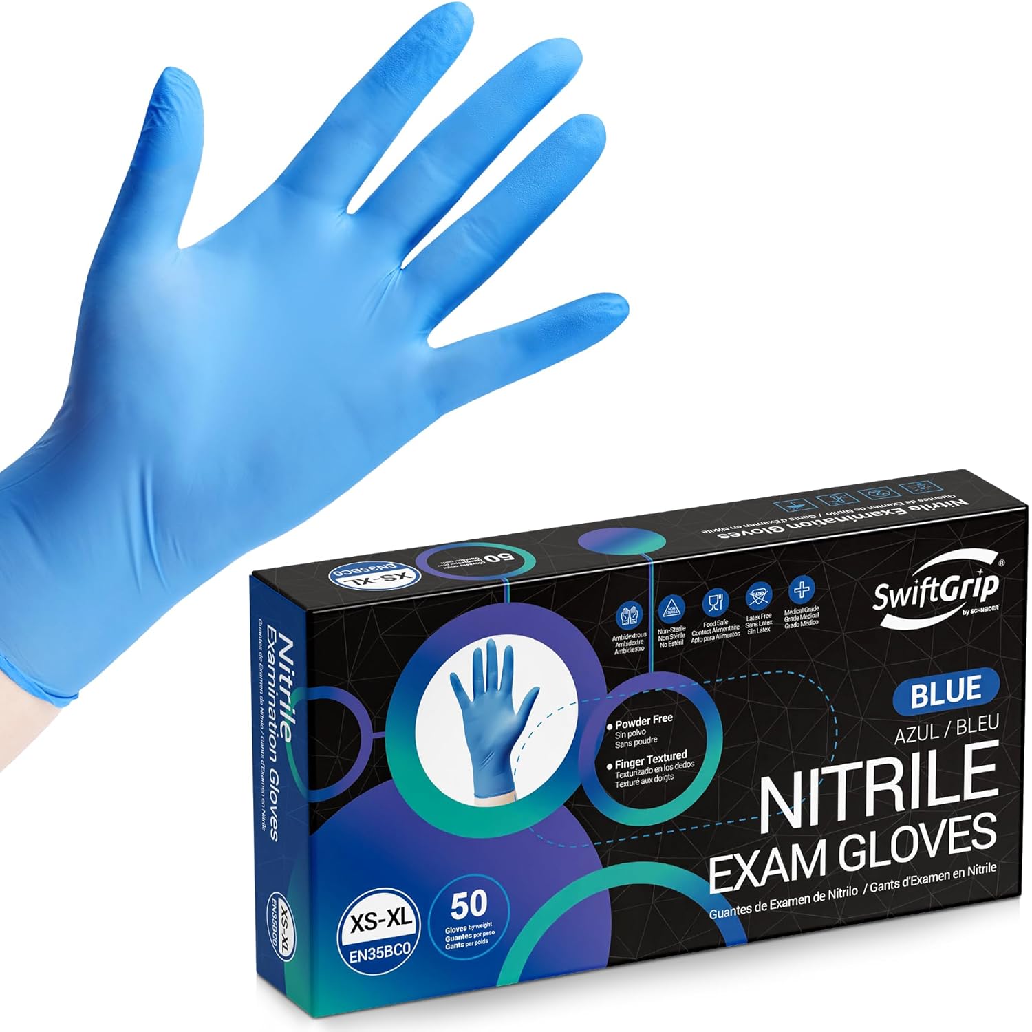 SwiftGrip Disposable Light-Duty Nitrile Gloves 20x50 Case Pack - Blue (EN35B) 3Mil