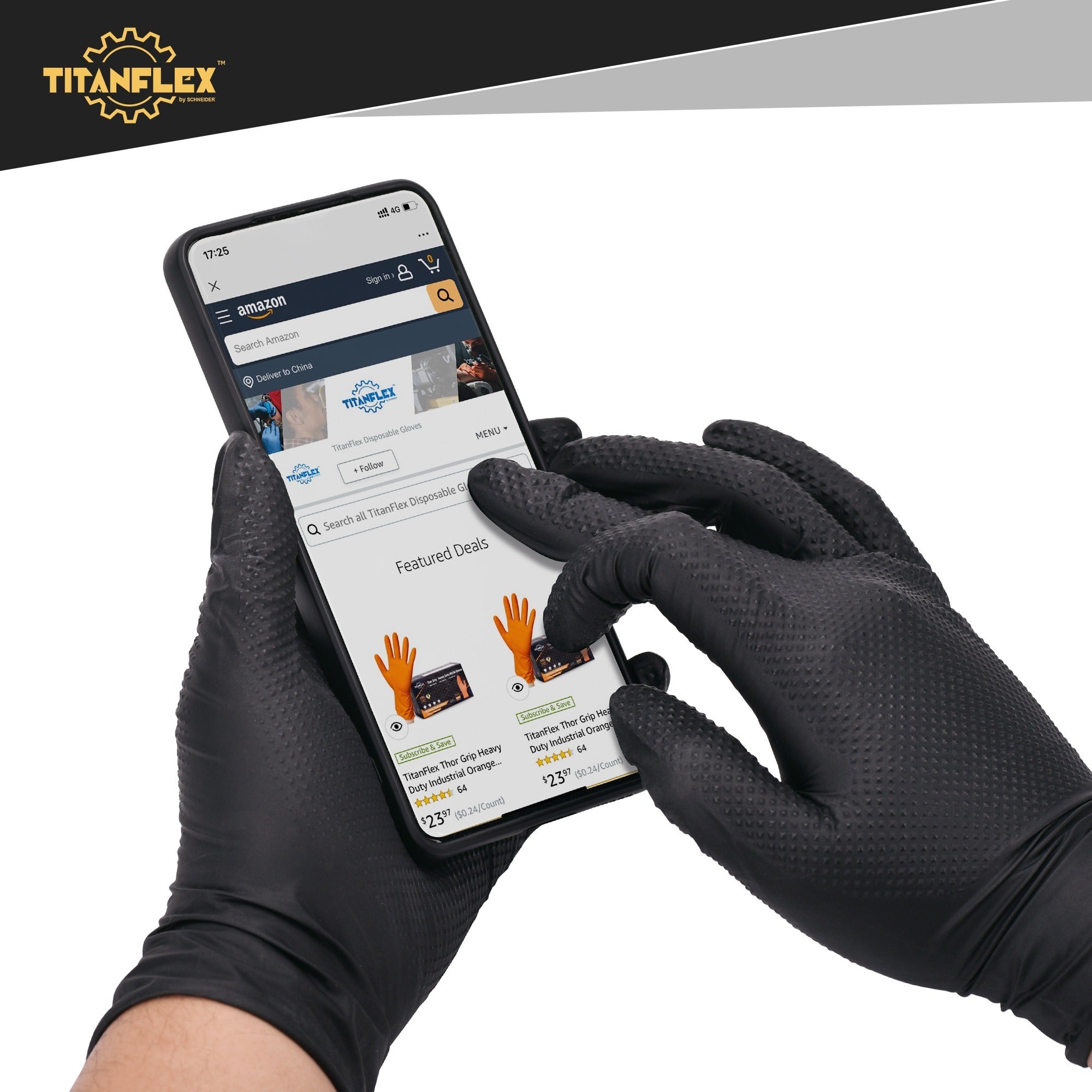 TitanFlex Disposable Heavy-Duty Nitrile Gloves 10x100 Case Pack - Black (HD45K) - 8Mil