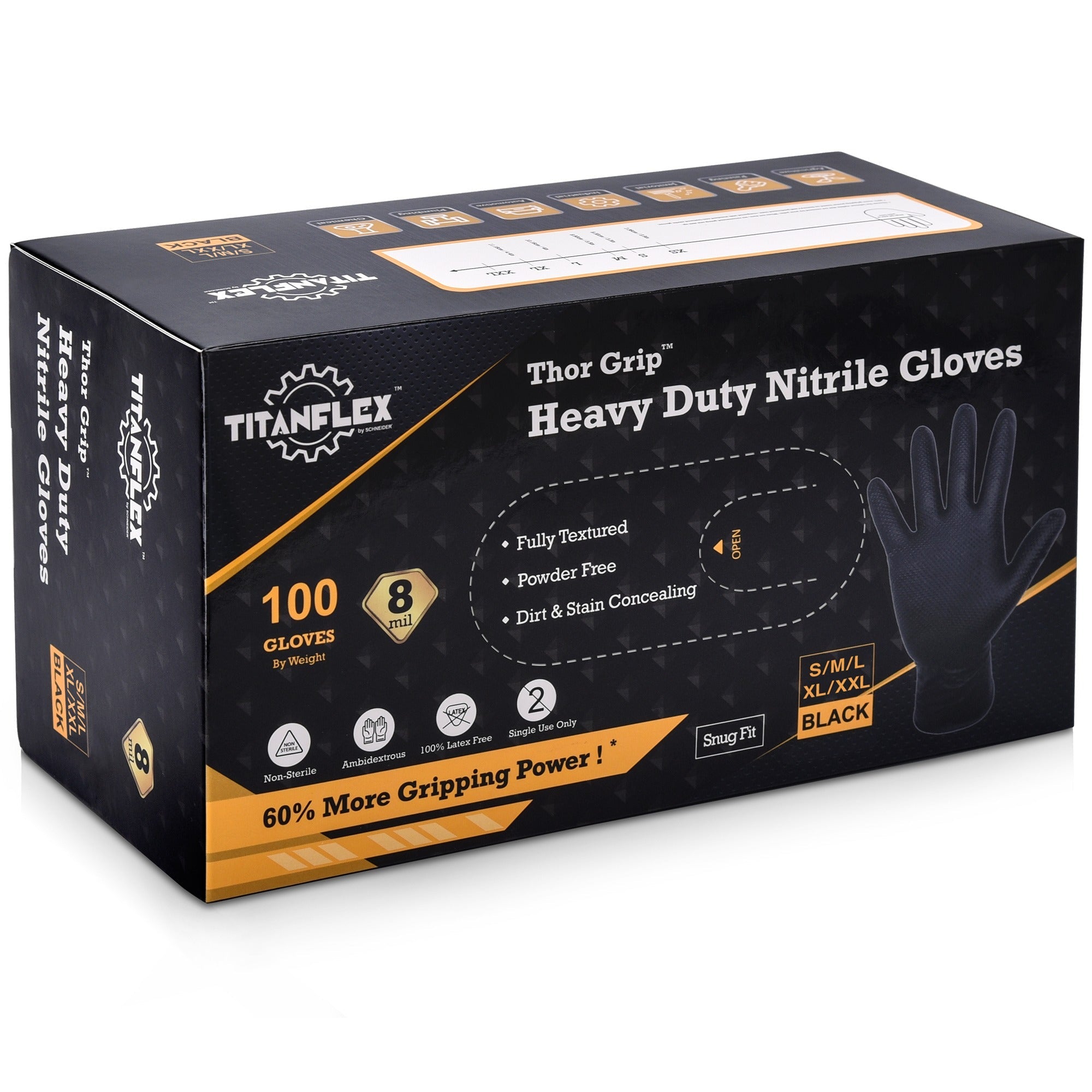 TitanFlex Disposable Heavy-Duty Nitrile Gloves 10x100 Case Pack - Black (HD45K) - 8Mil