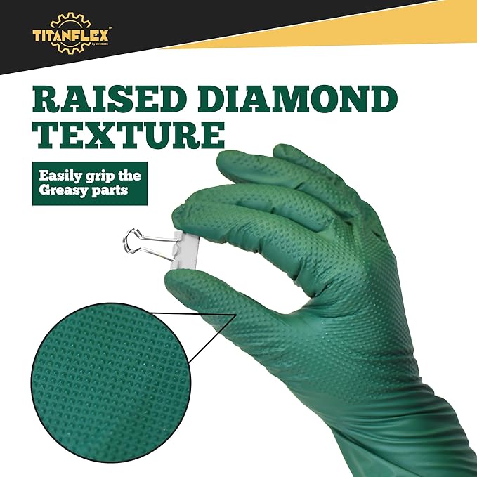 TitanFlex Disposable Heavy-Duty Industrial Nitrile Gloves 10x100 Case Pack – HD25X Dark Green - 6Mil - SchneiderDirect.com