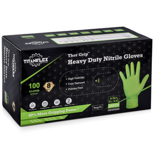 TitanFlex HD45G Series Green Heavy Duty Industrial Nitrile Gloves, Box of 100