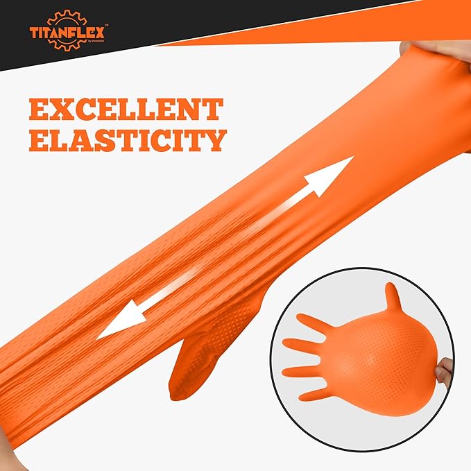 TitanFlex Disposable Heavy-Duty Nitrile Gloves 10x100 Case Pack - HD25A Orange - 6Mil - SchneiderDirect.com