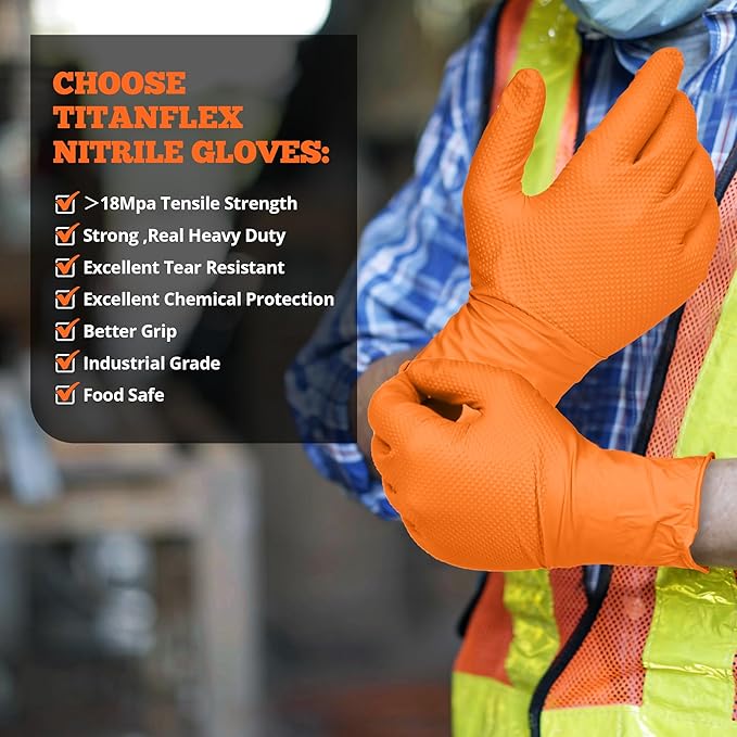 TitanFlex Disposable Heavy-Duty Nitrile Gloves 10x100 Case Pack - HD25A Orange - 6Mil - SchneiderDirect.com