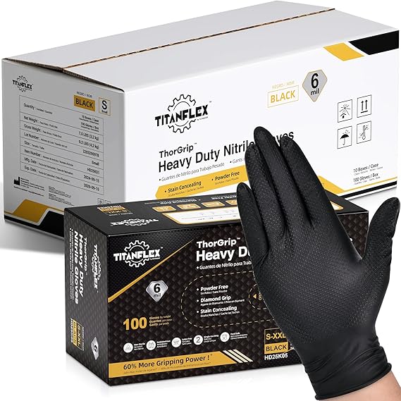 TitanFlex Nitrile Gloves Latex-Free 6Mil Disposable Gloves Black - (HD25K)